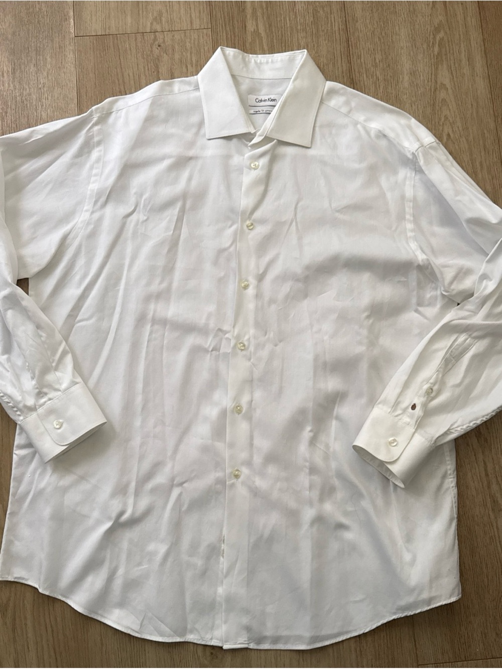 Calvin Klein Mens White Textured Grid Pima Cotton Button Down Shirt Size 17 32